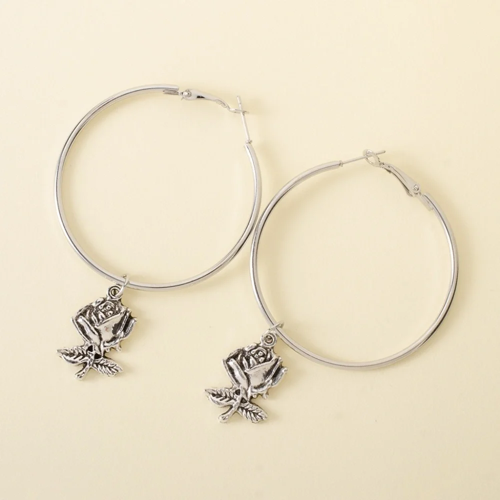 *SWAYZE* Anti-Silver Rose Fashion Hoop Earrings